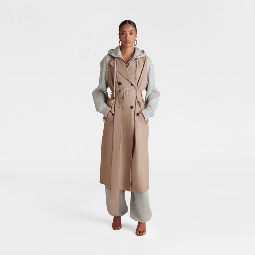 NWT KBB by KAHLANA 'The Sweatshirt Trench Coat'-Khaki/ Heather Gray L